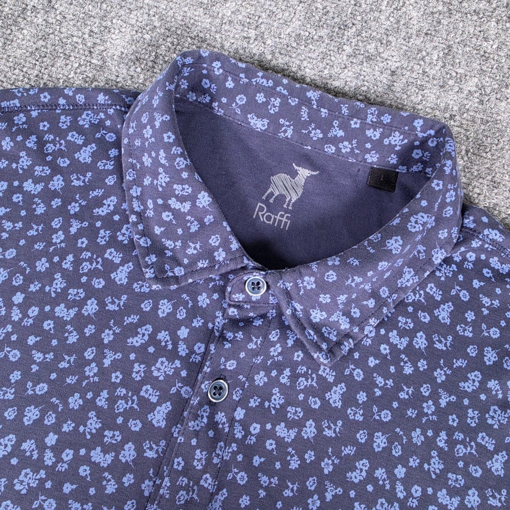 Raffi Button Up Shirt Mens L Blue Floral Cotton Jersey Short Sleeve